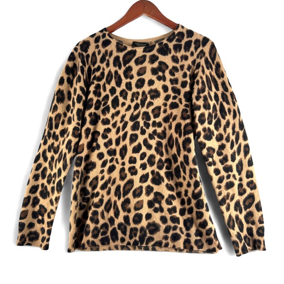 Charter Club Womens 100% Cashmere Leopard Sweater Sz L Large - Picture 1 of 3
